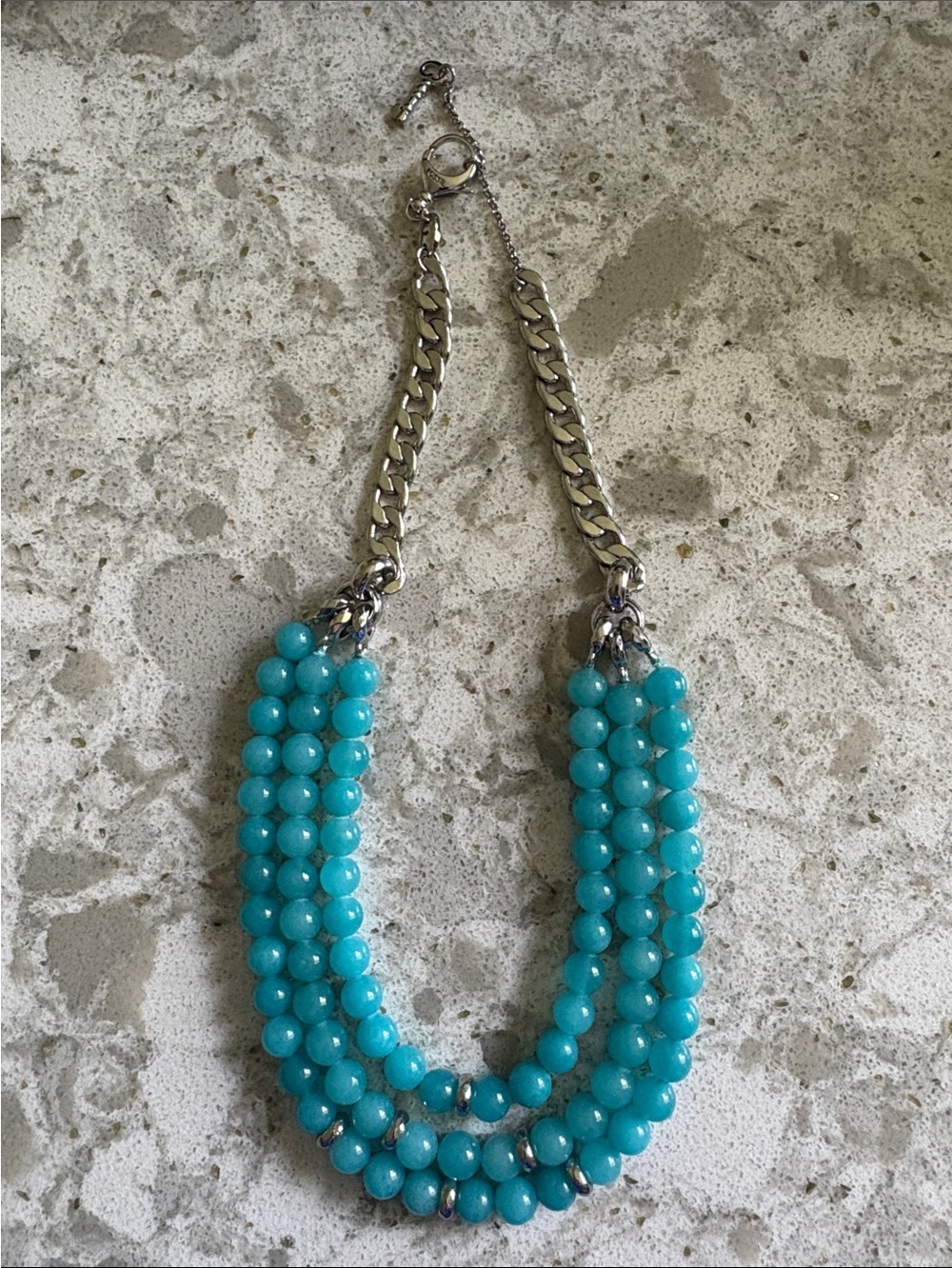Fossil Turquoise Beaded Multi-Strand Necklace with Silver Chains